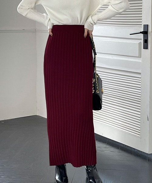 emi+(エミプラス)の「バックスリットリブニットロングスカート(スカート・レディース・ホワイト/ブラック/ベージュ/カーキ/ボルドー・M/L)」の14枚目の写真