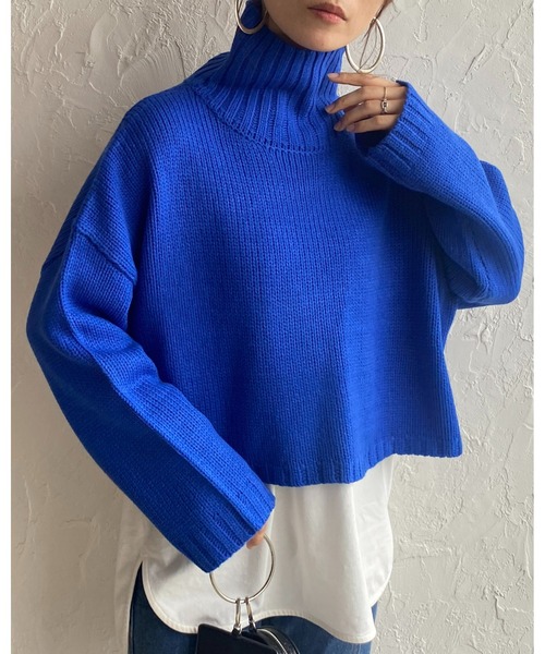 She's Closet(シーズクローゼット)の「タートルネック長袖ボリュームスリーブショート丈バルキーニットプルオーバー(ニット/セーター・レディース・ブラック/アイボリー/グリーン/オレンジ/ピンク/ブルー・FREE)」の20枚目の写真