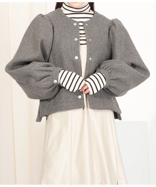 Settimissimo（セッティミッシモ）の「カットメルトンボリュームスリーブジャケット（ブルゾン・レディース・ブラック/グレイッシュベージュ・FREE）」の5枚目の写真