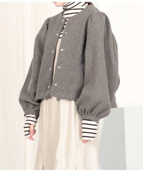 Settimissimo（セッティミッシモ）の「カットメルトンボリュームスリーブジャケット（ブルゾン・レディース・ブラック/グレイッシュベージュ・FREE）」の6枚目の写真