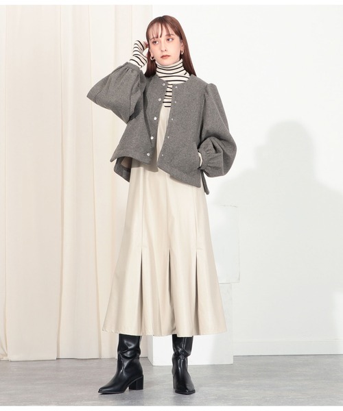 Settimissimo（セッティミッシモ）の「カットメルトンボリュームスリーブジャケット（ブルゾン・レディース・ブラック/グレイッシュベージュ・FREE）」の11枚目の写真