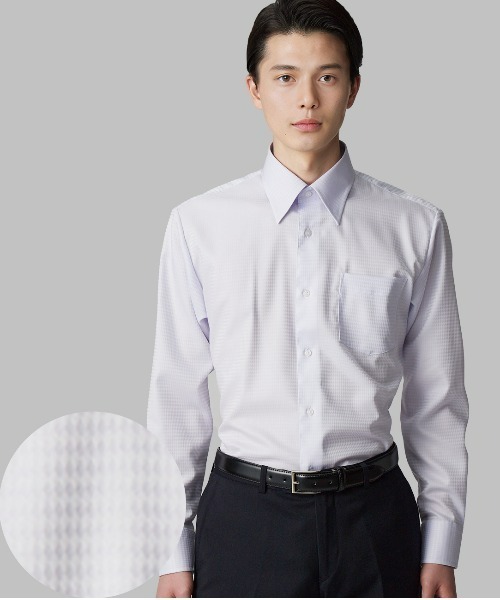 TOKYO SHIRTS（トウキョウシャツ）の「スーピマ 形態安定ノーアイロン スナップダウン 長袖ビジネスワイシャツ（ビジネスシャツ・メンズ・ライトパープル・首回り41cm-裄丈82cm/首回り42cm-裄丈86cm/首回り42cm-裄丈82cm/首回り43cm-裄丈86cm/首回り37cm-裄丈84cm/首回り43cm-裄丈82cm/首回り39cm-裄丈80cm/首回り41cm-裄丈86cm/首回り37cm-裄丈80cm/首回り39cm-裄丈84cm）」の6枚目の写真
