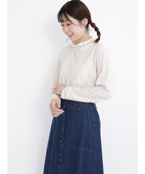 Samansa Mos2（サマンサ モスモス）の「スタンドレースカットソー（Tシャツ/カットソー・レディース・ブラック/オフホワイト/キナリ・ﾌﾘ-）」の5枚目の写真