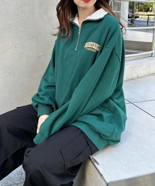 INGNI（イング）の「ハーフZIP胸刺繍ロゴ配色スウェットチュニック（スウェット・レディース・オートミール/ネイビー/グリーン/ベージュ系3・M）」の3枚目の写真
