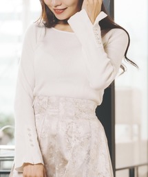 前後2WAY袖口パール付きリブニットプルオーバー