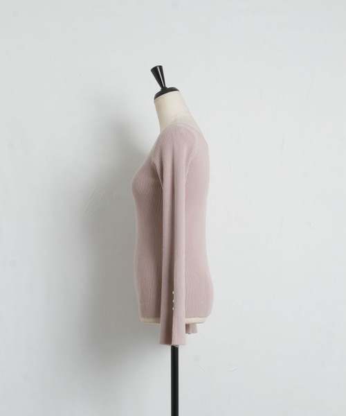 tocco closet（トッコ　クローゼット）の「前後２ＷＡＹ袖口パール付きリブニットプルオーバー（ニット/セーター・レディース・ブラック/オフホワイト/ピンクベージュ・M）」の7枚目の写真