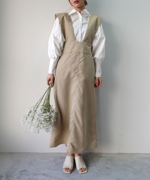 CORNERS(コーナーズ)の「Vネックロングジャンスカ(ジャンパースカート・レディース・ライトグレー/ブラック/グレイッシュベージュ・M)」の14枚目の写真