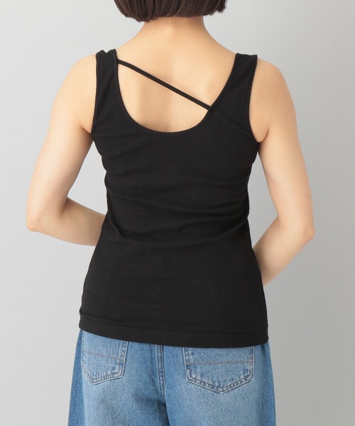 A part by(アパートバイ)の「バックアシメリブタンク(タンクトップ・レディース・オフホワイト/ブラック/ライトグリーン・FREE)」の4枚目の写真