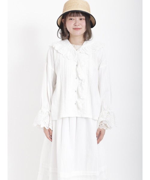 Samansa Mos2（サマンサ モスモス）の「綿ドビースカラップレースブラウス（シャツ/ブラウス・レディース・オフホワイト/ブルー/ブラック・ﾌﾘ-）」の19枚目の写真