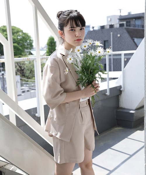 グローバルワーク低身長しゅりさんプロデュース/ 半袖セットアップジャケット L セール】大人見えセットアップ半袖/AND YUA ANY/ 191487