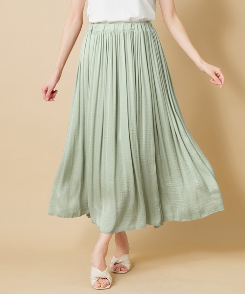 alotta（アロッタ）の「サテン素材ギャザーフレアースカート（スカート・レディース・ブラック/パープル/アイボリー/ミント/ラベンダー/オレンジ/ピンク/オリーブ・LARGE/MEDIUM/X-LARGE/XX-LARGE）」の5枚目の写真