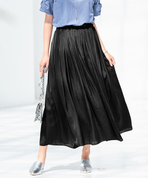 alotta（アロッタ）の「サテン素材ギャザーフレアースカート（スカート・レディース・ブラック/パープル/アイボリー/ミント/ラベンダー/オレンジ/ピンク/オリーブ・LARGE/MEDIUM/X-LARGE/XX-LARGE）」の20枚目の写真