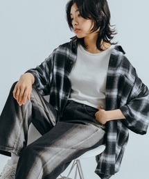 オーバーサイズ オンブレチェック半袖シャツ レギュラーカラー