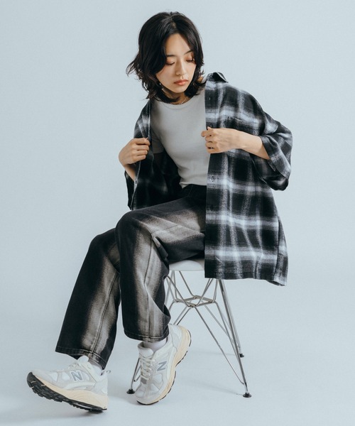 Ressaca（レサーカ）の「オーバーサイズ オンブレチェック半袖シャツ レギュラーカラー（シャツ/ブラウス・レディース・ブラック/ブルー/パープル/イエロー・M/L）」の10枚目の写真