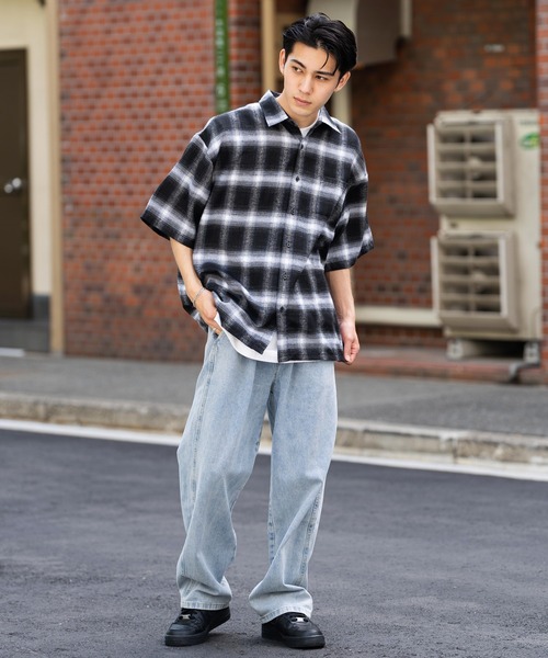 Ressaca（レサーカ）の「オーバーサイズ オンブレチェック半袖シャツ レギュラーカラー（シャツ/ブラウス・レディース・ブラック/ブルー/パープル/イエロー・M/L）」の8枚目の写真