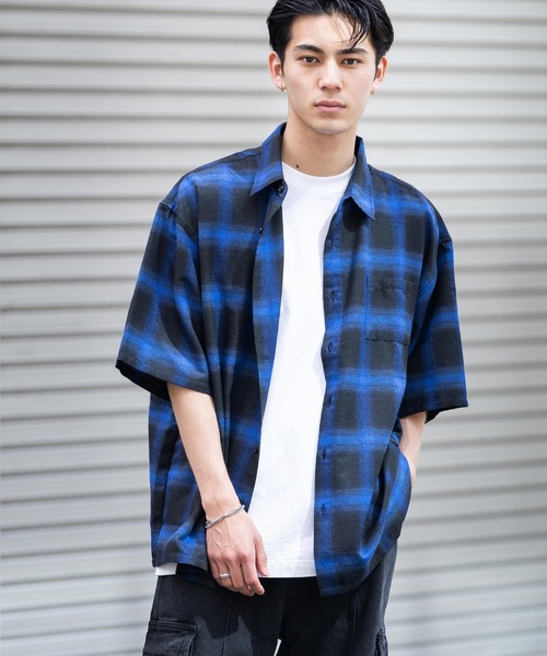 Ressaca（レサーカ）の「オーバーサイズ オンブレチェック半袖シャツ レギュラーカラー（シャツ/ブラウス・レディース・ブラック/ブルー/パープル/イエロー・M/L）」の12枚目の写真