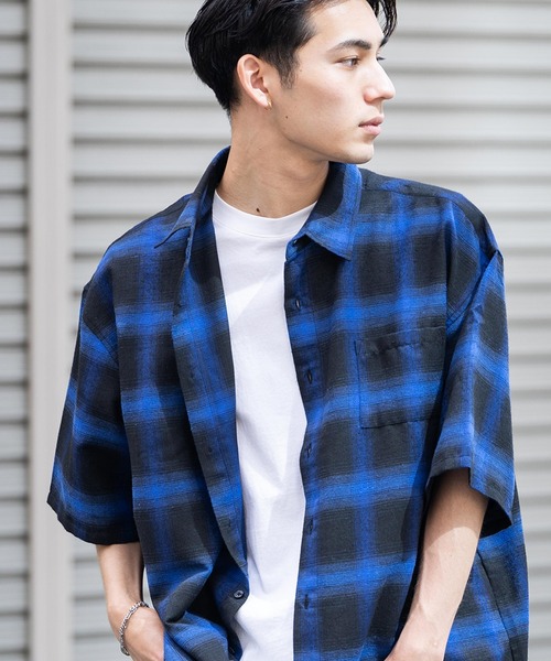 Ressaca（レサーカ）の「オーバーサイズ オンブレチェック半袖シャツ レギュラーカラー（シャツ/ブラウス・レディース・ブラック/ブルー/パープル/イエロー・M/L）」の13枚目の写真