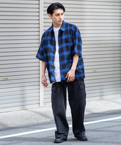 Ressaca（レサーカ）の「オーバーサイズ オンブレチェック半袖シャツ レギュラーカラー（シャツ/ブラウス・レディース・ブラック/ブルー/パープル/イエロー・M/L）」の15枚目の写真