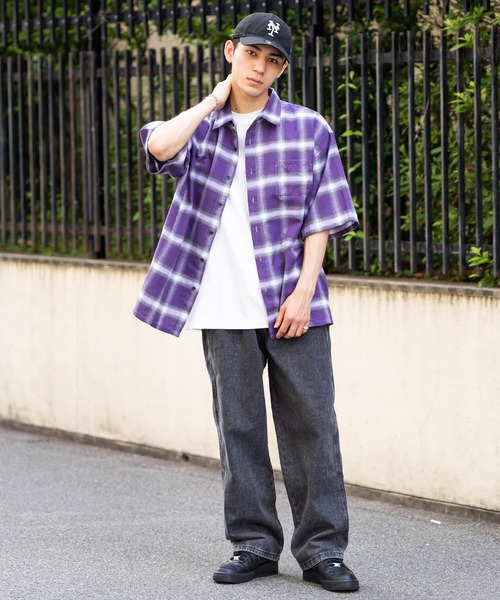 Ressaca（レサーカ）の「オーバーサイズ オンブレチェック半袖シャツ レギュラーカラー（シャツ/ブラウス・レディース・ブラック/ブルー/パープル/イエロー・M/L）」の20枚目の写真