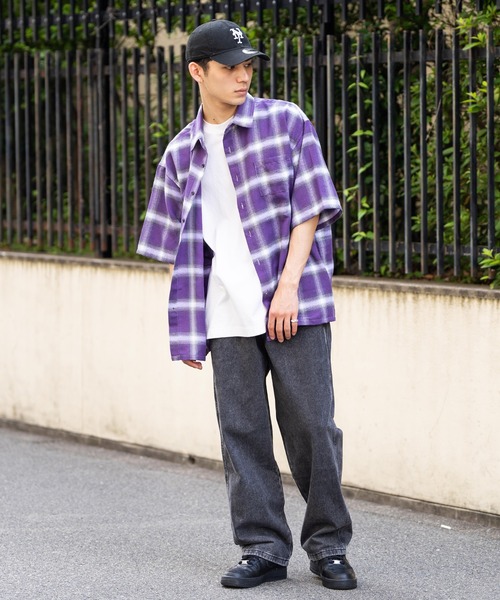 Ressaca（レサーカ）の「オーバーサイズ オンブレチェック半袖シャツ レギュラーカラー（シャツ/ブラウス・レディース・ブラック/ブルー/パープル/イエロー・M/L）」の21枚目の写真