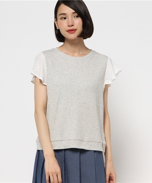 mystic（ミスティック）の「テレコ袖フリルティーシャツ（Tシャツ/カットソー・レディース・オフホワイト/グレー/ミント/ブラック・ﾌﾘ-）」の3枚目の写真