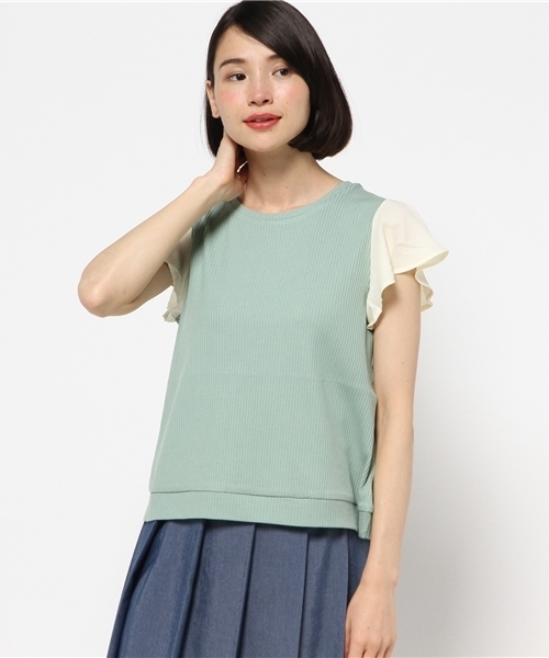 mystic（ミスティック）の「テレコ袖フリルティーシャツ（Tシャツ/カットソー・レディース・オフホワイト/グレー/ミント/ブラック・ﾌﾘ-）」の4枚目の写真