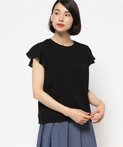 mystic（ミスティック）の「テレコ袖フリルティーシャツ（Tシャツ/カットソー・レディース・オフホワイト/グレー/ミント/ブラック・ﾌﾘ-）」の2枚目の写真