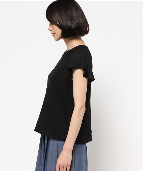 mystic（ミスティック）の「テレコ袖フリルティーシャツ（Tシャツ/カットソー・レディース・オフホワイト/グレー/ミント/ブラック・ﾌﾘ-）」の6枚目の写真