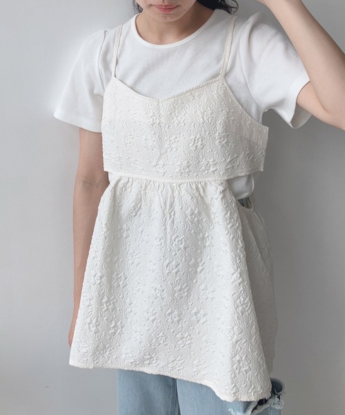 AS KNOW AS plus（アズノゥアズプラス）の「〇脇開きぽこぽこビスチェとTシャツ セット（Tシャツ/カットソー・レディース・ブラック/サックスブルー/オフホワイト・FREE）」の6枚目の写真