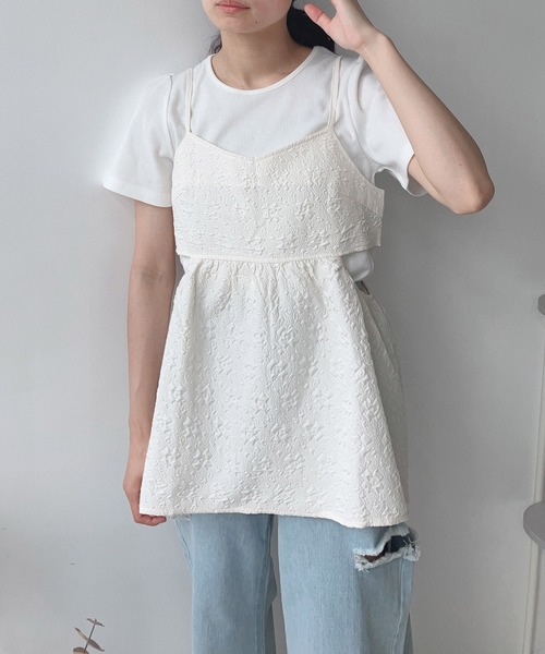 AS KNOW AS plus（アズノゥアズプラス）の「〇脇開きぽこぽこビスチェとTシャツ セット（Tシャツ/カットソー・レディース・ブラック/サックスブルー/オフホワイト・FREE）」の7枚目の写真