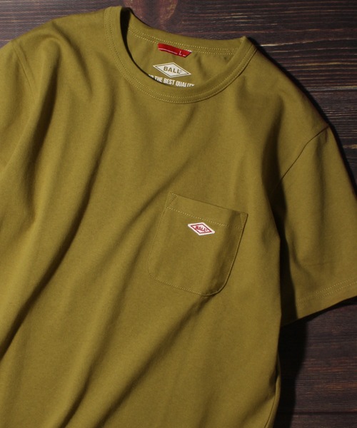 BALL(ボール)の「【BALL/ボール】ヘビーウェイト コットン ショートスリーブ ポケット付き ワンポイントTシャツ(Tシャツ/カットソー・メンズ・ライトグリーン/カーキオリーブ/ライトパープル/杢グレー/ダークブルー/グレイッシュベージュ/ダークネイビー/オフホワイト/ブラック/チャコールグレー/ダークグリーン系/レンガ・M/L/LL)」の7枚目の写真