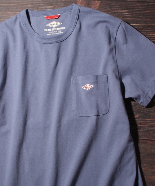 BALL(ボール)の「【BALL/ボール】ヘビーウェイト コットン ショートスリーブ ポケット付き ワンポイントTシャツ(Tシャツ/カットソー・メンズ・ライトグリーン/カーキオリーブ/ライトパープル/杢グレー/ダークブルー/グレイッシュベージュ/ダークネイビー/オフホワイト/ブラック/チャコールグレー/ダークグリーン系/レンガ・M/L/LL)」の9枚目の写真
