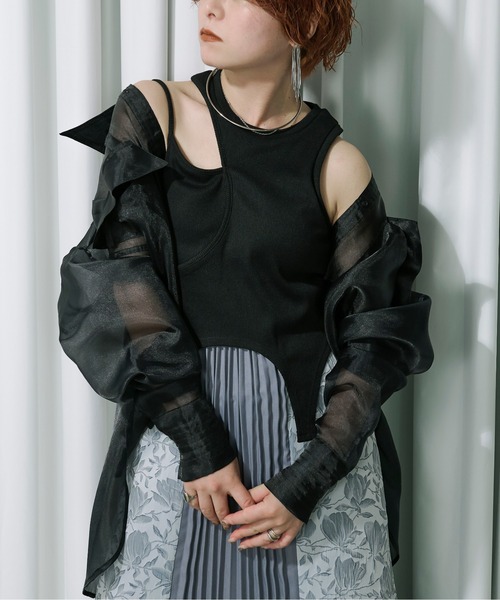 ジバンシー　希少　鳥　バード　デザイン　ブラック　タンクトップ Ezick（エジック）の「Garter design アシメタンクトップ