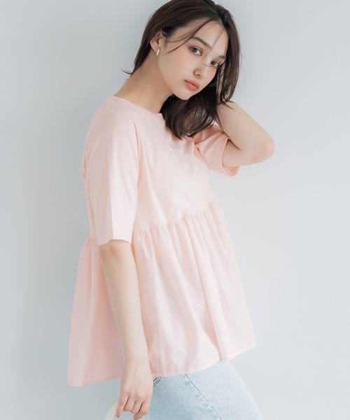 ドッキングカットソー 異素材ドッキングチュニックカットソー(カットソー・Tシャツ