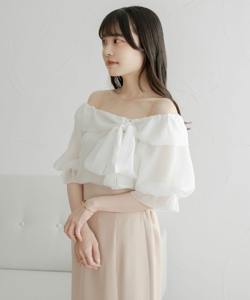 Ambre Ciel（アンブルシエル）の「2wayシアーリボントップス／【WEB/EC限定商品】（シャツ/ブラウス・レディース・オフホワイト/チャコールグレー・FREE）」の9枚目の写真