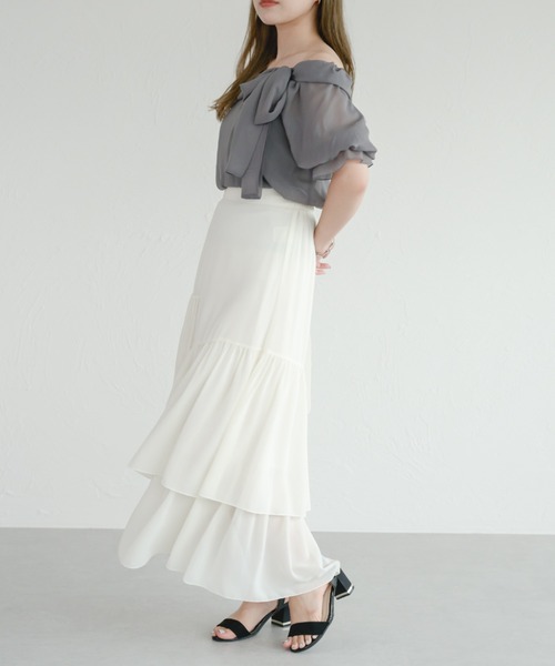 Ambre Ciel（アンブルシエル）の「2wayシアーリボントップス／【WEB/EC限定商品】（シャツ/ブラウス・レディース・オフホワイト/チャコールグレー・FREE）」の10枚目の写真