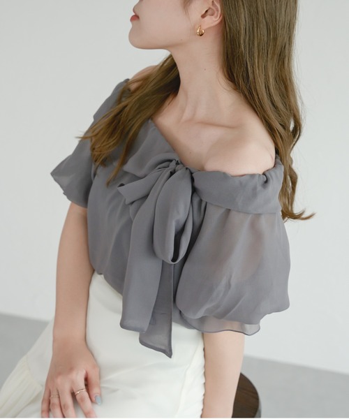 Ambre Ciel（アンブルシエル）の「2wayシアーリボントップス／【WEB/EC限定商品】（シャツ/ブラウス・レディース・オフホワイト/チャコールグレー・FREE）」の13枚目の写真