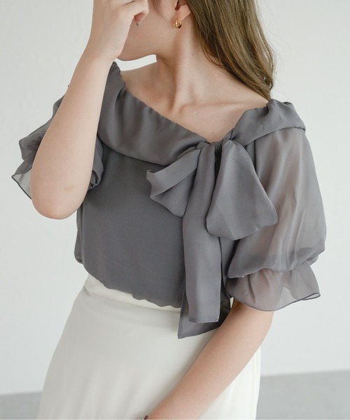 Ambre Ciel（アンブルシエル）の「2wayシアーリボントップス／【WEB/EC限定商品】（シャツ/ブラウス・レディース・オフホワイト/チャコールグレー・FREE）」の12枚目の写真
