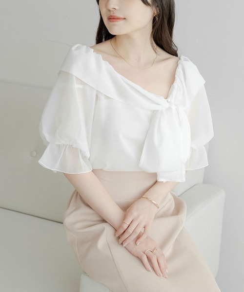 Ambre Ciel（アンブルシエル）の「2wayシアーリボントップス／【WEB/EC限定商品】（シャツ/ブラウス・レディース・オフホワイト/チャコールグレー・FREE）」の21枚目の写真