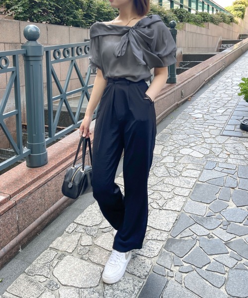 Ambre Ciel（アンブルシエル）の「2wayシアーリボントップス／【WEB/EC限定商品】（シャツ/ブラウス・レディース・オフホワイト/チャコールグレー・FREE）」の19枚目の写真