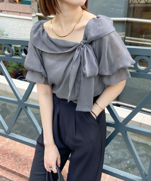 Ambre Ciel（アンブルシエル）の「2wayシアーリボントップス／【WEB/EC限定商品】（シャツ/ブラウス・レディース・オフホワイト/チャコールグレー・FREE）」の18枚目の写真