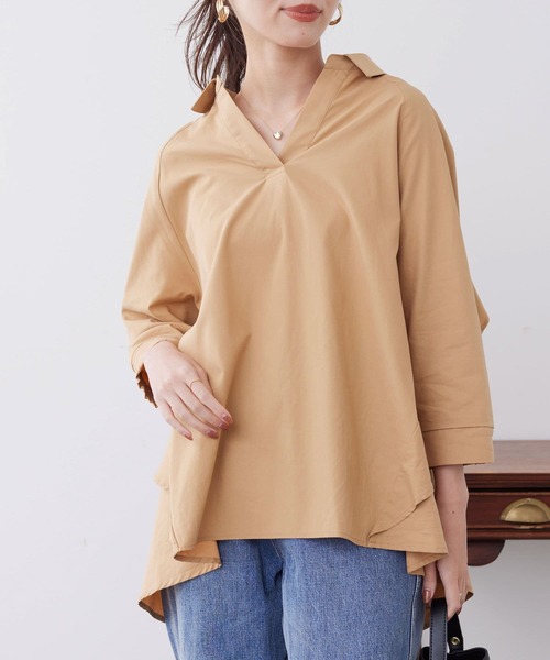 Chez toi(シェトワ)の「7分袖BACKフリルスキッパーシャツ(シャツ/ブラウス・レディース・ピンク/キャメル/オフホワイト/ブラック・FREE)」の7枚目の写真