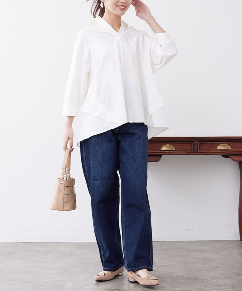 Chez toi(シェトワ)の「7分袖BACKフリルスキッパーシャツ(シャツ/ブラウス・レディース・ピンク/キャメル/オフホワイト/ブラック・FREE)」の11枚目の写真