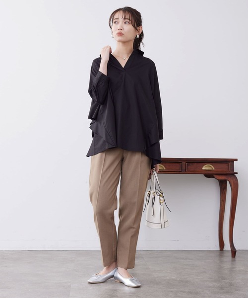 Chez toi(シェトワ)の「7分袖BACKフリルスキッパーシャツ(シャツ/ブラウス・レディース・ピンク/キャメル/オフホワイト/ブラック・FREE)」の14枚目の写真