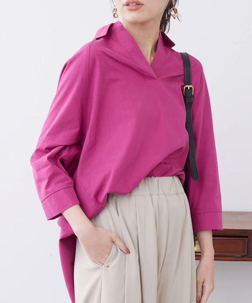 Chez toi(シェトワ)の「7分袖BACKフリルスキッパーシャツ(シャツ/ブラウス・レディース・ピンク/キャメル/オフホワイト/ブラック・FREE)」の18枚目の写真