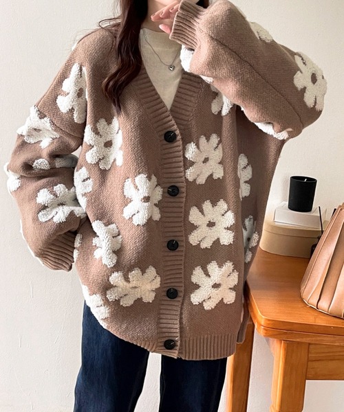 アルベロベロ花柄カーディガン フラワージャガードニットカーディガン（カーディガン/ボレロ）｜rps