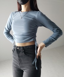 ※※【 7color / 3size 】サイドシャーリングリボンショート長袖Tシャツ