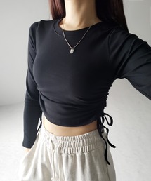 ※※【 7color / 3size 】サイドシャーリングリボンショート長袖Tシャツ