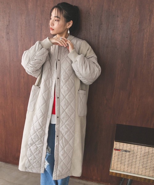 bohmal（ボマール）の「異素材キルティング×フェイクウールロングコート（その他アウター・レディース・グレー/ベージュ・LARGE/MEDIUM）」の16枚目の写真
