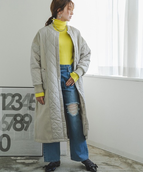 bohmal（ボマール）の「異素材キルティング×フェイクウールロングコート（その他アウター・レディース・グレー/ベージュ・LARGE/MEDIUM）」の13枚目の写真
